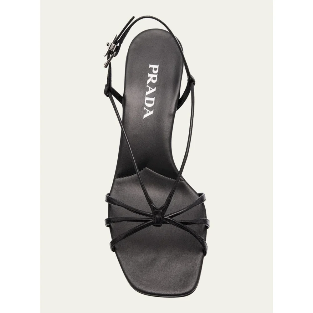 Prada Capretto Strappy 55mm Black Leather Slingback Sandal Mule Kitten Heel 38.5 - Picture 11 of 16